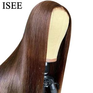ISEE 헤어 # 4개의 글루리스 스트레이트 가발, 착용 즉시 사용 가능한 초콜릿 브라운 레이스 프론트 가발, 여성용 7x5 레이스 클로저 가발, 바로 착용 가능