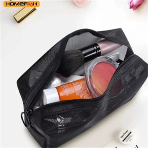 대용량 통기성 메쉬 세면도구 가방, 투명 세탁 가능 접이식 화장품 가방, 휴대용 여행용 지퍼 메이크업 보관함