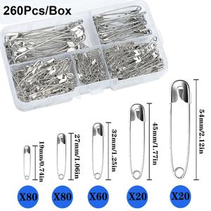 260Pcs 안전 핀 모듬 크기 대형 안전 핀 및 의류 봉제 용 소형 안전 핀