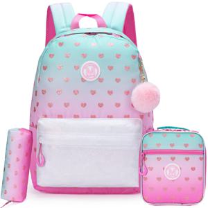 새로운 귀여운 핫 스탬핑 사랑 배낭 노트북 가방 학교 여행 피크닉을위한 Lunchbag 및 Penbag와 소녀 배낭