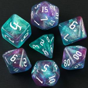 TRPG RPG D20 D12 D10 D8 D6 D4 테이블 게임 보드 게임을위한 새로운 이중 색상 주사위 다면체 골드 글꼴 디지털 오지 키트 7 개