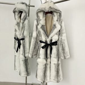 OFTBUY 리얼 폭스 모피 코트 2024 가을 겨울 고급스러운 모피 두꺼운 따뜻한 후드 리얼 토끼 모피 코트 여성 긴 천연 모피 코트