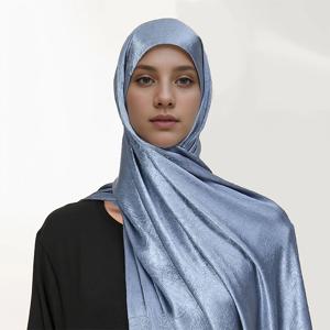 인기 프리미엄 새틴 주름 히잡 실크 스카프, 쉬폰 숄, 일반 무슬림 여성 히잡, 이슬람 여성 터번 플리츠 스카프, 라마단