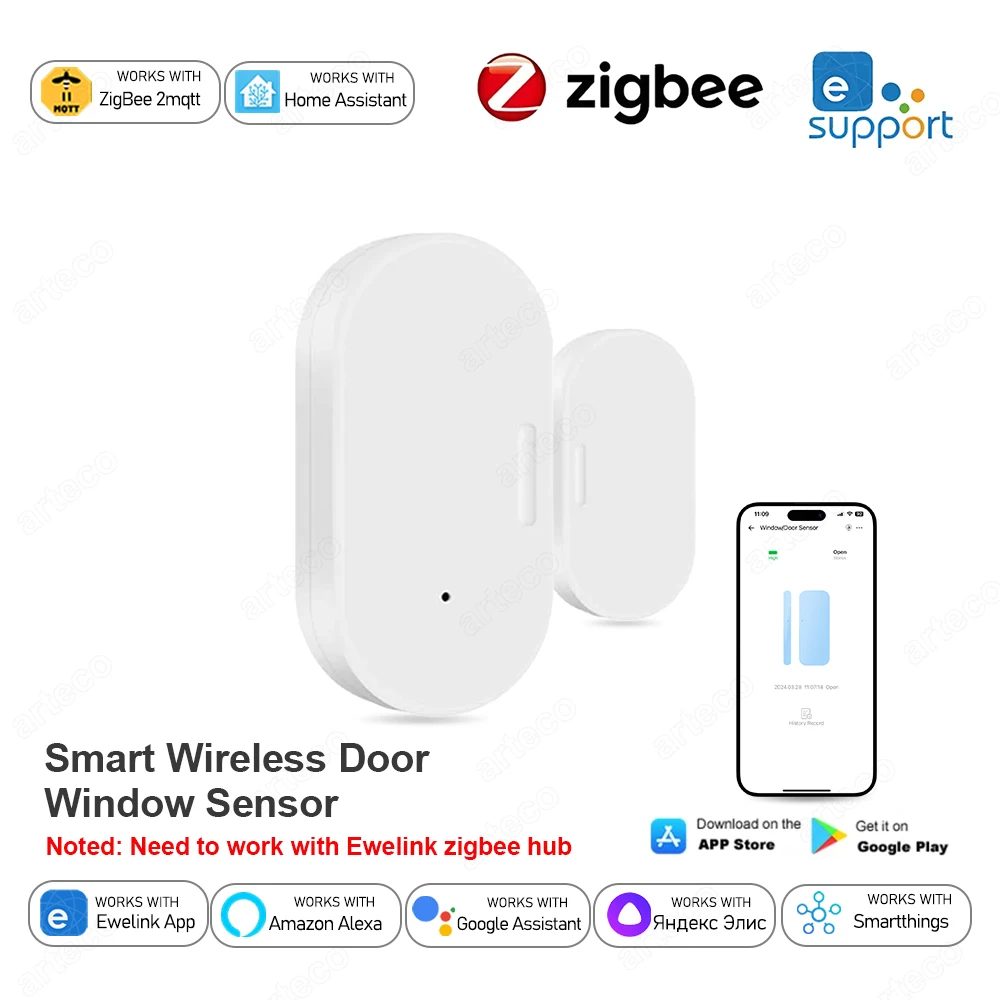 Zigbee 도어 윈도우 센서 개방형 폐쇄 감지기 보안 무선 도난 경보기 도어 센서 지원 Alexa Home Assistant Z2M