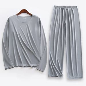 대형 남성 얼음 실크 잠옷 솔리드 셔츠 & 바지 2Pcs Pijamas 수면 세트 얇은 홈 의류 잠옷 여름 Nightwear 정장