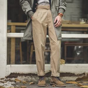 Maden 빈티지 카키 Gurkha 바지 조정 가능한 하이 웨이스트 캐주얼 카고 작업 바지 클래식 스트레이트 바지 남성 봄, 가을