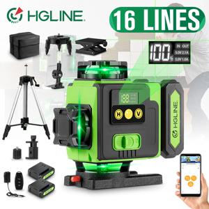 HGLINE 16 라인 4D 레이저 레벨 APP 원격 제어 충전식 자동 수평 조절 360 그린 라인 레벨링 6000mAh 대용량 리튬 이온 배터리