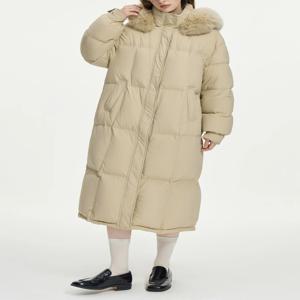 FSLE 207.2G 필링 양 여성용 롱 다운 코트, 2024 겨울 여우 모피 칼라 후드, 따뜻하고 우아한 재킷, 5 가지 색상, 24FS14057
