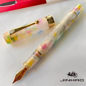 Jinhao 100 만년필 셀룰로이드 클래식 스타일, 리필 가능 변환기가 있는 고급 펜촉 부드러운 필기구