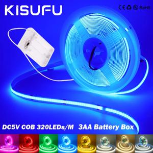 DC5V COB LED 라이트 스트립 3AA 배터리 전원 8mm PCB 320LED/m 화이트 그린 블루 핑크 RA90 유연 접착 테이프 DIY 방 장식