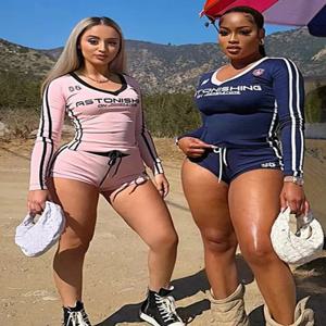 이상한 Puss Women Tracksuit 2 Piece Set 스트로크 타이트 힙스터 레터 프린트 스포티 캐주얼 크롭 탑 + 반바지 스트리트 매칭 의상
