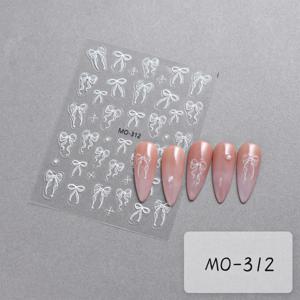 리본 네일 스티커 3D 입체 화이트 리본 귀여운 핑크 셀프 접착 네일 아트 장식 데칼 네일 팁 매니큐어용