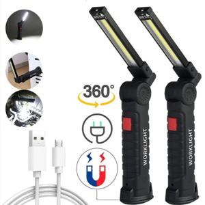 COB LED 접이식 손전등 휴대용 마그네틱 작업등 랜턴, USB 충전식 비상 수리 캠핑 토치 램프, 후크 포함