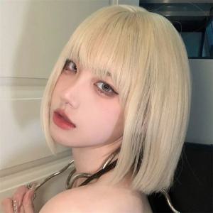 가벼운 금발 패션 합성 가발, 짧은 여성 밥 헤어, 짧은 스트레이트, 고온 실크 가발, 헤드 커버