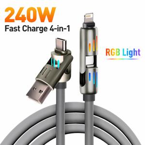 240W 4 in 1 USB A/C to Type C 고속 충전 케이블 (라이트 회전형 엘보우 디자인) 1M 소프트 실리콘 데이터 케이블 (휴대폰/노트북용)