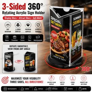 3면 360도 회전 테이블 아크릴 사인 스탠드 디스플레이 스탠드 레스토랑 메뉴 종이 카드 스탠드 그림 포스터 전단지 스탠드