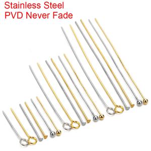 30 100 pcs 결코 PVD 스테인레스 스틸 플랫 헤드 바늘 핀 대량 20mm 30mm 40mm 보석 만들기위한 원형 눈 머리핀을 퇴색하지 마십시오