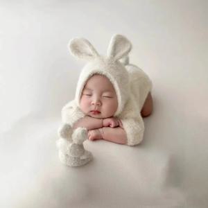 신생아 사진 소품 니트 복장 토끼 인형 아기 코스프레 안경 아기 Photoshoot 소품 액세서리
