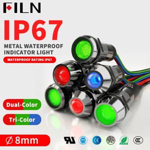 FILN 8mm 금속 표시등 12V/24V 적색 녹색 LED 이중 색상 적색 녹색 청색 저장 신호등 파일럿 라이트 CE UL 인증