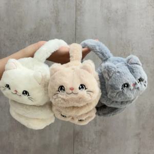 만화 고양이 겨울 따뜻한 귀마개 어린이를위한 소녀 플러시 두꺼운 부드러운 귀 덮개 귀 보호 따뜻함 귀마개 여성용 어린이