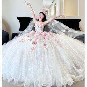 Omatic 꽃 코르셋 Quinceanera 드레스 신부 2025 새로운 핑크 꽃 드레스 졸업 공 가운 약혼 웨딩 드레스