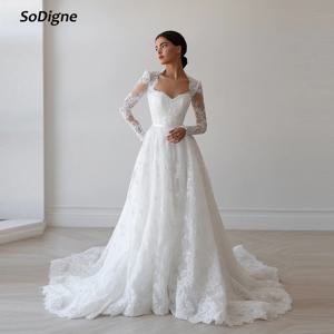 SoDigne A 라인 레이스 웨딩 드레스 Sweetheart Full Sleeves 신부 드레스 2026 긴 신부 가운 vestidos de novia 맞춤형