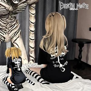 Anime DEATH NOTE MisaMisa 코스프레 의상 성인 여성 티셔츠 무릎 오버 스트라이프 양말 Y2k 캐주얼 탑 할로윈 의상