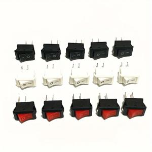 15개 미니 로커 스위치 SPST 검정색 및 빨간색 스냅인 스위치 버튼 AC 250V 3A / 125V 6A 2핀 I/O 10*15mm 온-오프 스위치 로커