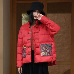 여성 겨울 후드 새로운 다운 재킷 짧은 복고풍 경량 레저 포켓 디자인 패션 새로운 중국 스타일 민족 스타일