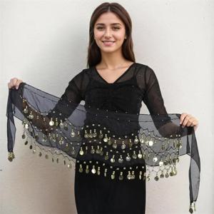 밸리 댄스 오리엔탈 밸리 댄스 의상 벨트 여성 140cm 스팽글 Tassels 쉬폰 엉덩이 스카프 태국 인도 아랍 댄스 벨트
