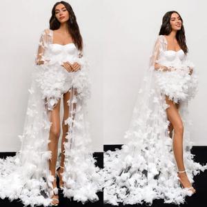 현대 여성 목욕 가운 이브닝 드레스 잠옷 3D 나비 Loungewear 홈 의류 여성 파티 잠옷 Rayon Customized