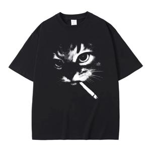 Funny Meme Smoking Cat Face 그래픽 티셔츠 남성 여성 캐주얼 코튼 빈티지 T 셔츠 남성용 대형 티셔츠 고양이 애호가 선물