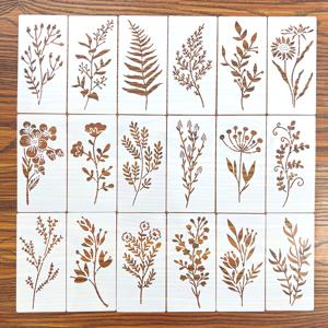 18개 DIY 꽃 그림 스텐실, 나무, 천, 종이용 재사용 가능한 플라스틱 템플릿 - 스프레이 페인트 및 그래피티 공예 용품