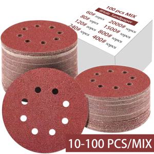 10-100개 8홀 125mm 사포 목공 금속 목재 옥 연마 디스크 연마 도구 40-3000 그릿 샌딩 디스크