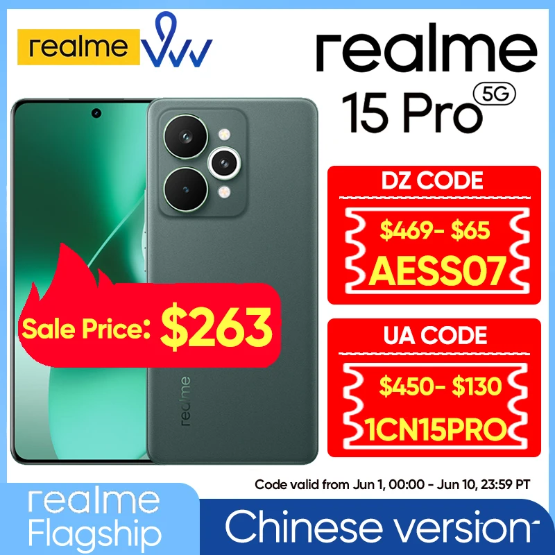 [월드 프리미어] 리얼미 15 프로 5G 스마트폰 중국 버전 6.8인치 144HZ 7000mAh 80W 슈퍼VOOC 50MP 후면 카메라 스냅드래곤 7 Gen 4