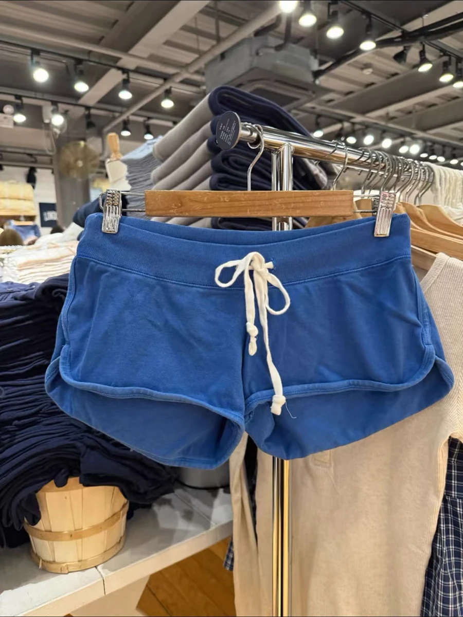 Drawstring 빈티지 블루 스웨트 쇼츠 여성 여름 신축성있는 허리 루즈 복서 짧은 바지 streetwear 패션 캐주얼 스포츠 반바지 새로운