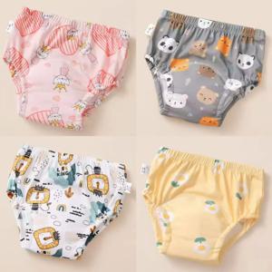 4PCS 남아 여아 아기용 면 통기성 재사용 가능한 귀여운 변기 훈련 팬츠 흡수성 방수 어린이 속옷 반바지
