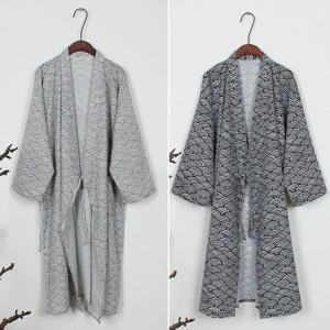 나이트드레스 브이넥 남성용 기모노 목욕 가운 루즈핏 긴팔 기모노 파자마 얇은 프린트 남성용 후드 가운 스파용