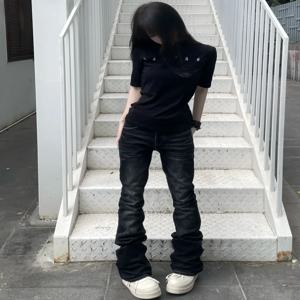 클린핏 아메리칸 스타일 하이 스트리트 바이브 디스트레스드 슬림핏 벨보텀 청바지 남녀공용 블랙 그레이 517 데님 팬츠 가을