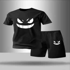 봄 여름 가을 겨울용 남성 투피스 잠옷 반팔 반바지 세련된 기하학 무늬 홈웨어 세트