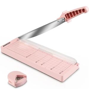 12인치 길로틴 종이 절단기 - 모서리 라운더, 8매 용량, 안전 가드 및 칼날 잠금 장치 포함.