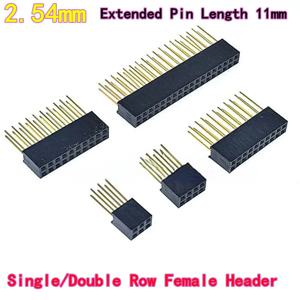 20개 2.54mm 피치 롱 핀 소켓, 확장 핀 길이 11mm, 단일/이중 행 여성 헤더, 1/2×2/3/4/5/6/8/10/15/18P