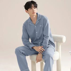 남성용 순수 코튼 잠옷 긴팔 가디건 봄 가을 홈웨어 세트 2024 새로운 스타일 야외 착용 가능한 홈웨어