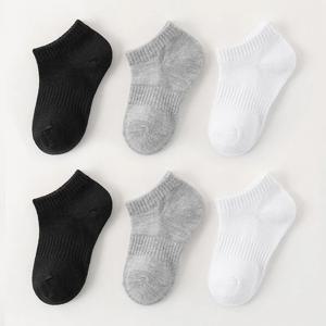 6 쌍 어린이 양말 통기성 메쉬 소녀 발목 양말 화이트 블랙 단색 소년 봄 여름 스포츠 양말