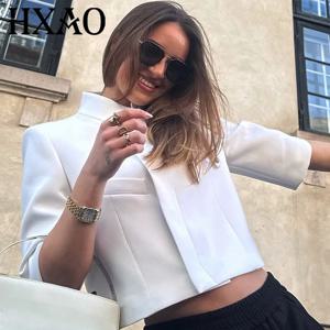 HXAO 여성용 비대칭 크롭 화이트 블레이저 여름 2026 캐주얼 버튼 반팔 블레이저 여성용 패션 아우터웨어 수트 재킷