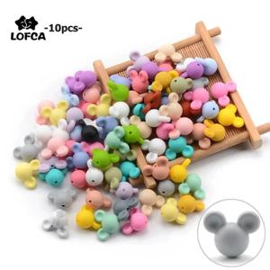LOFCA 10 개/몫 마우스 실리콘 구슬 아기 Teether 장난감 부드러운 씹는 젖니가 남 BPA 무료 DIY 매력 목걸이 식품 학년 보석