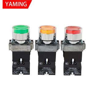 순간 XB2-BW3361 3462 라운드 푸시 버튼 스위치, LED, 네온 라이트, 녹색, 빨간색, 노란색, 파란색, 1NO 24V, AC220V, AC380V, 22mm