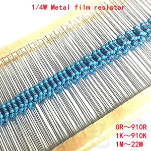 100pcs 1/4W 0R-22M 1% 금속 필름 저항 0.25W 0 2.2 10 100 120 150 220 270 330 470 1K 2.2K 4.7K 10K 100K 470K 1M 10M 20M 옴
