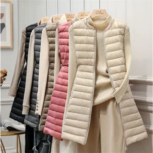 여성용 초경량 화이트 덕 다운 조끼 재킷, O넥 롱 조끼 코트, 민소매 외투 파카, 2022 가을 겨울