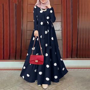 여성용 원피스 Eid 무슬림 아바야 긴팔 O넥 두바이 아바야스 라마단 모로코 스플라이싱 프린트 벨트, 긴 로브 카프탄 캐주얼 루즈